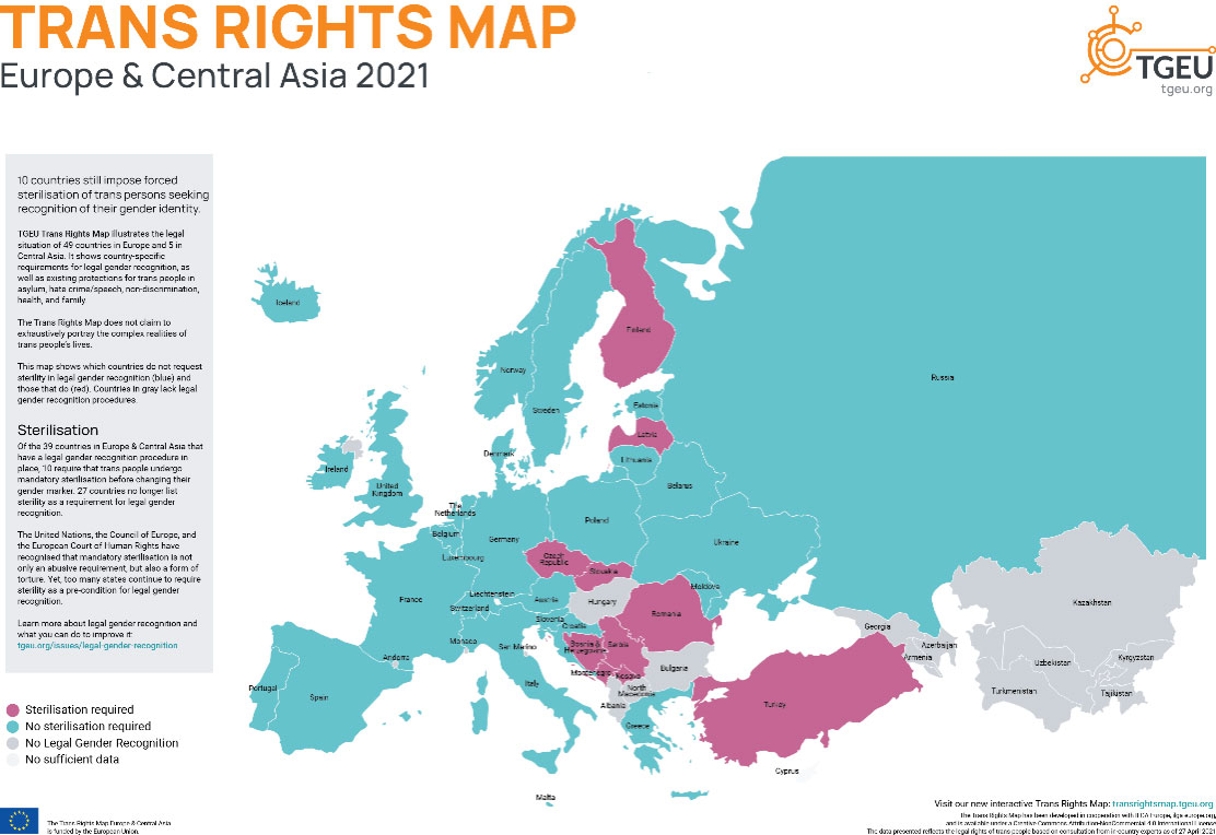 kaart: Europese landen die sterilisatie eisen